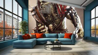 seasoned bearded savage orc brute warrior wearing traditional armor. fantasy themed character holdin Wall mural