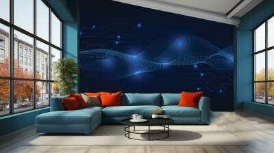 abstract digital data communication futuristic technology background with wave wireframe structure.a Wall mural