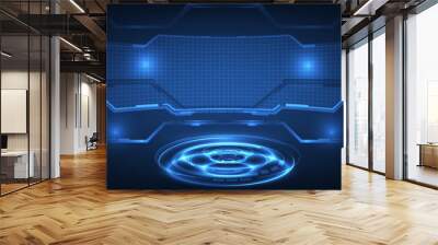 Abstract futuristic blue hi tech stage for product showcase background with curved digital tech display backdrop.Vector illustrations. Wall mural