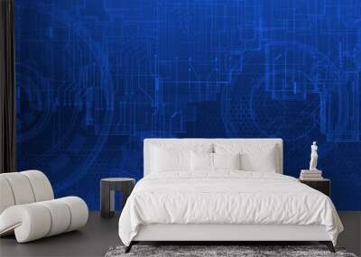 Digital space hi tech abstract blue future tech background. Wall mural