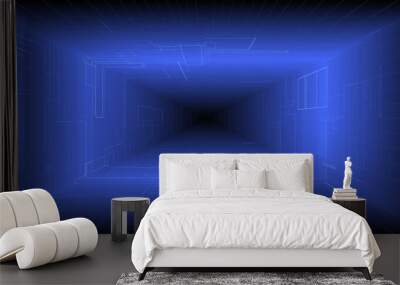 Futuristic tunnel blue future technology digital banner background and wallpapers. Wall mural