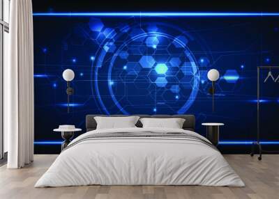 Vector illustrations of futuristic and hi tech digital communication innovation and technology abstract blue tech artwork. Wall mural