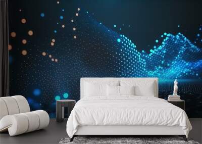 Abstract background of connected blue points. cyber particle waves. Big data stream. neon gradient. Grid illustration created with generative ai technology Wall mural