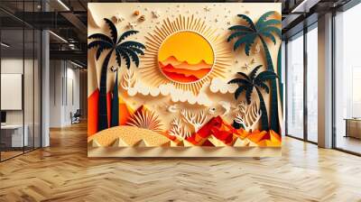 Abstract summer concept in papercut style in 8K created with generative ai technology Wall mural