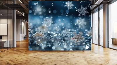 Delicate Snowflakes Adorning a Modern Christmas Winter Backdrop in 8K created with generative ai technology Wall mural