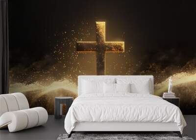 Golden Holy Cross sparkling created with generative ai technology Wall mural