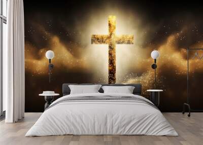 Golden Holy Cross sparkling created with generative ai technology Wall mural