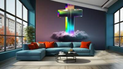 Holy Neon Cross created with generative ai technology Wall mural