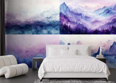 Watercolor ombre, soft purples and blues of fantasy lands, creating a dreamy and mystical gradient Wall mural