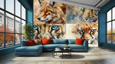 Watercolor on textured paper of animal portrait, fine details, and natural colors  Wall mural