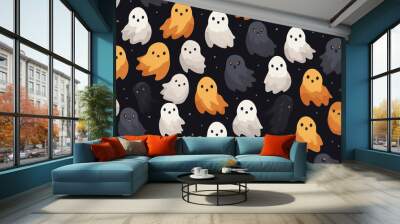 Halloween spooky ghost seamless repeat vector pattern Wall mural