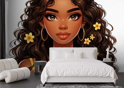 Realistic Cartoon Style African American Woman Vector Wall mural