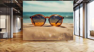 Sunglasses on the Beach by the Ocean Wall mural