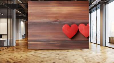 Valentines day background with two red wooden hearts Wall mural