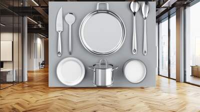 A Collection of Silverware and Cooking Utensils on a Grey Surface Wall mural