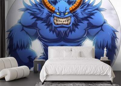 A Ferocious Blue Demon with Horns and Claws Wall mural