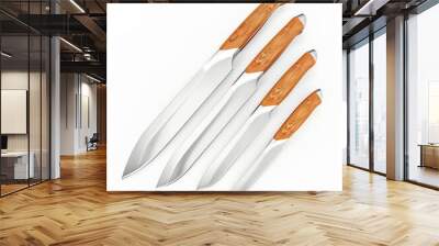 A Set of Five White Kitchen Knives with Wooden Handles Wall mural