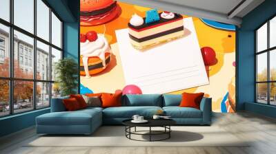 A Single Slice of Cake Surrounded by Other Desserts Wall mural