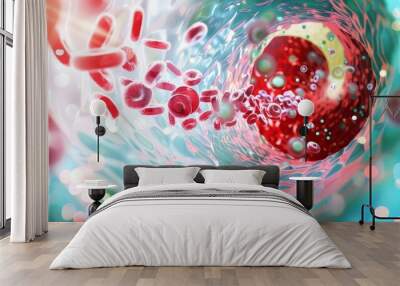 Abstract Illustration of Red Blood Cells and Bacteria in a Swirling Fluid Wall mural