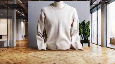 Blank sweater on mannequin plain studio backdrop sharp focus neutral lighting frontal shot mock up Wall mural