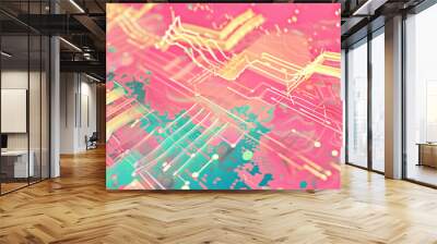 Colorful artistic rendering of an intricate electronic circuit b Wall mural