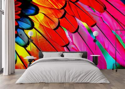 Colorful detailed feathers of a tropical bird up close Wall mural