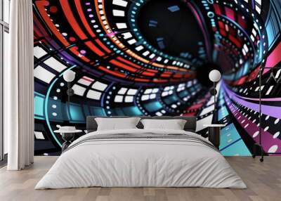 Colorful tunnel of spiraling celluloid film strips Wall mural