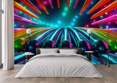 Futuristic glowing rainbow lights and vibrant glowing spheres Wall mural