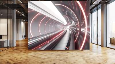 Futuristic Tunnel with Red Neon Lights and White Walls Wall mural