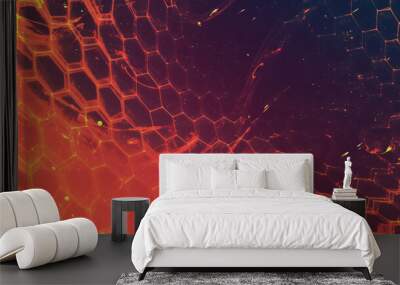 Glowing orange and blue futuristic technology background with he Wall mural