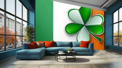 Celebrate St. Patrick's Day with an enchanting Clover Design featuring the Irish Flag, blending vibrant colors and iconic symbols for a festive, captivating experience. Wall mural