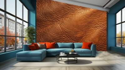 Close-up of a rich, supple brown leather texture with subtle grain and nuanced shading, evoking a sense of luxury, sophistication, and timeless elegance. Wall mural