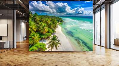 Kenya's Diani Beach features stunning white sandy shores, crystal-clear turquoise waters, and abundant lush greenery, Wall mural