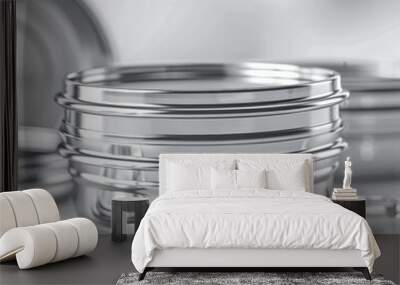 Stacked Stainless Steel Bowls with Water Droplets Wall mural