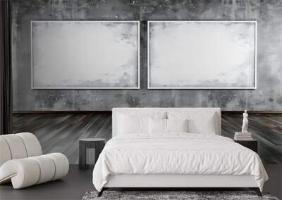 Two Empty Frames on a Concrete Wall in a Room with a Wooden Floor Wall mural