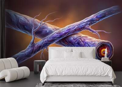 Two Intertwined, Crystalline, Glowing Tubes Wall mural