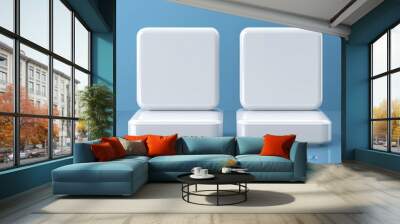 Two White Square Soap Bars on a Blue Background Wall mural