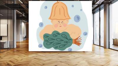 Flat design cartoon man in sauna Wall mural