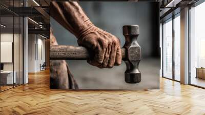 Construction worker gripping a hammer Wall mural