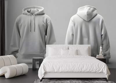 Versatile Gray Hoodie Mockup in Minimalist Studio Setting for Merchandise Display and Branding Wall mural