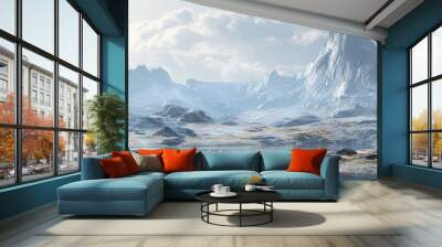 3D rendering of a fantasy landscape featuring metallic rock formations Wall mural