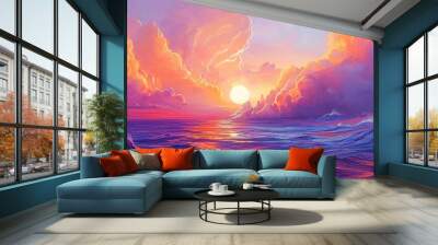 A vibrant and dreamlike seascape with rich colors and surreal elements Wall mural