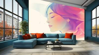 Abstract illustration of a young and beautiful girl depicted in a cute modern style against a white background showcasing a surrealistic design approach Wall mural