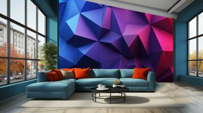 Abstract low poly geometric background featuring modern gradient colors in shades of blue red and violet on a three dimensional surface Wall mural