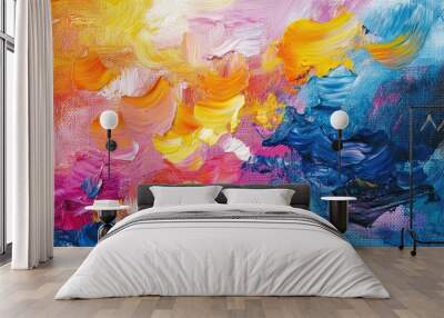 Abstract oil painting with colorful background showcasing impressionist style A modern surreal artwork ideal for wall decor featuring a unique hand drawn texture Wall mural