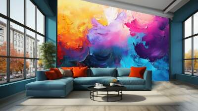 Abstract oil painting with vibrant colors and impressionistic style A modern surreal artwork ideal for wall decor Features unique hand drawn textures and designs Wall mural