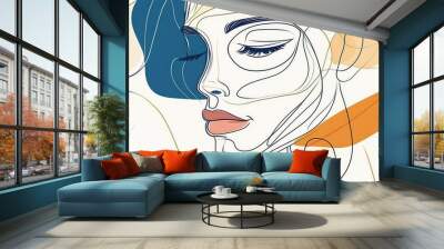 Abstract one line drawing of a face Surrealistic cubism art Fashionable portrait of a woman Modern trendy avatar design Wall mural