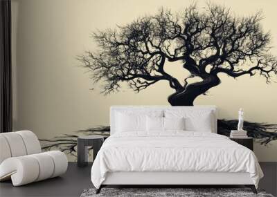 Black tree 2d illustration in a biomechanical style hand drawn design Wall mural