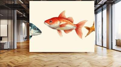 Digital rendering of fish in an illustrated style Wall mural