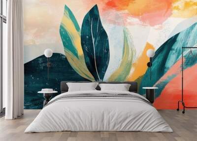 Dynamic abstract composition featuring vibrant colors and textures creating an intriguing backdrop with painterly elements Wall mural